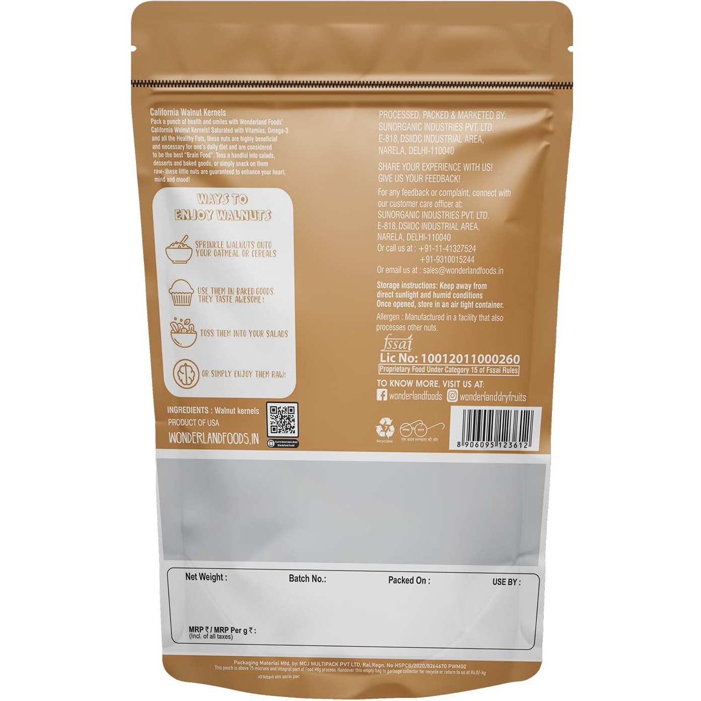 WONDERLAND FOODS Dry Fruits I California Walnut Kernels (Akhrot Giri) I 500g Pouch