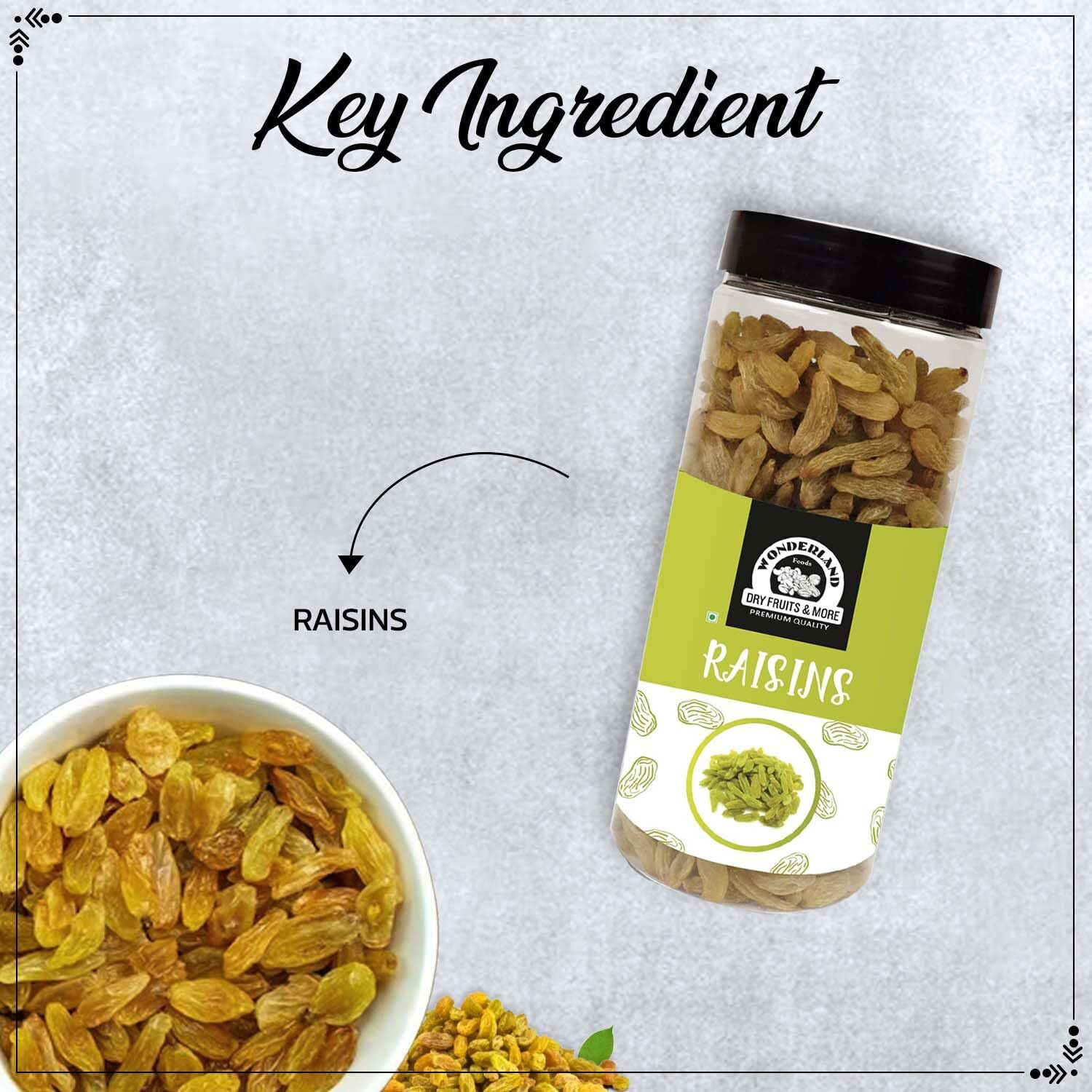 WONDERLAND FOODS Plain Seedless Green Raisin (Kishmish) Dried Grapes 1Kg (500g X 2) Jar | Nutritious | Rich in Iron & Vitamin B | Healthy Sweet Treats