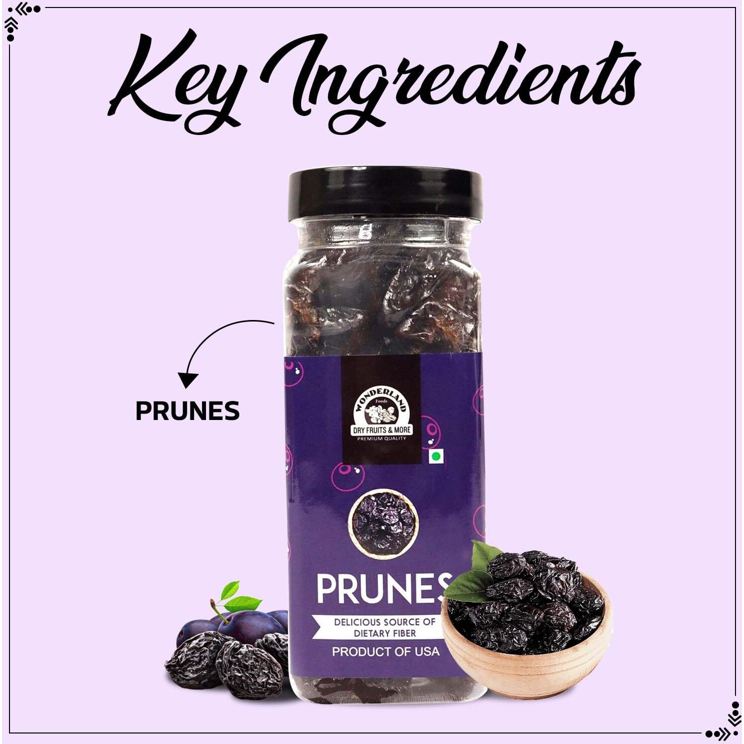 WONDERLAND FOODS Healthy & Tasty Californian Seedless (Pitted) Prunes 250g Jar