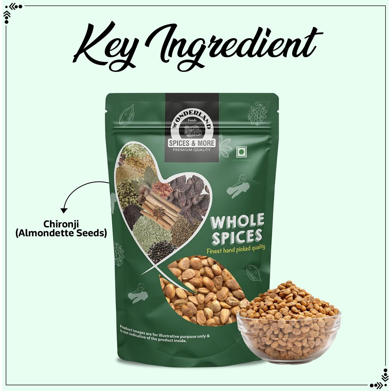 Wonderland Foods Chironji 500g Pack of 2 (250g Each) Almondette Seeds, Almondette Kernels, Charoli, Chiraunji