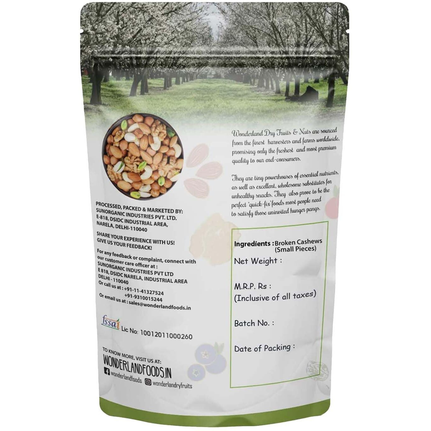 WONDERLAND FOODS Small Piece Broken Cashew (Kaju Tukda) 450g Pouch
