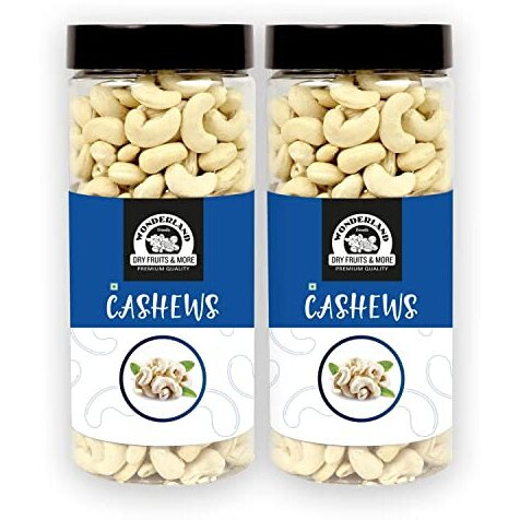 WONDERLAND FOODS Whole Raw Cashew (Kaju) W320-Grade 1Kg (500g X 2 Jar)