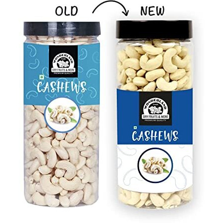 WONDERLAND FOODS Whole Raw Cashew (Kaju) W320-Grade 1Kg (500g X 2 Jar)