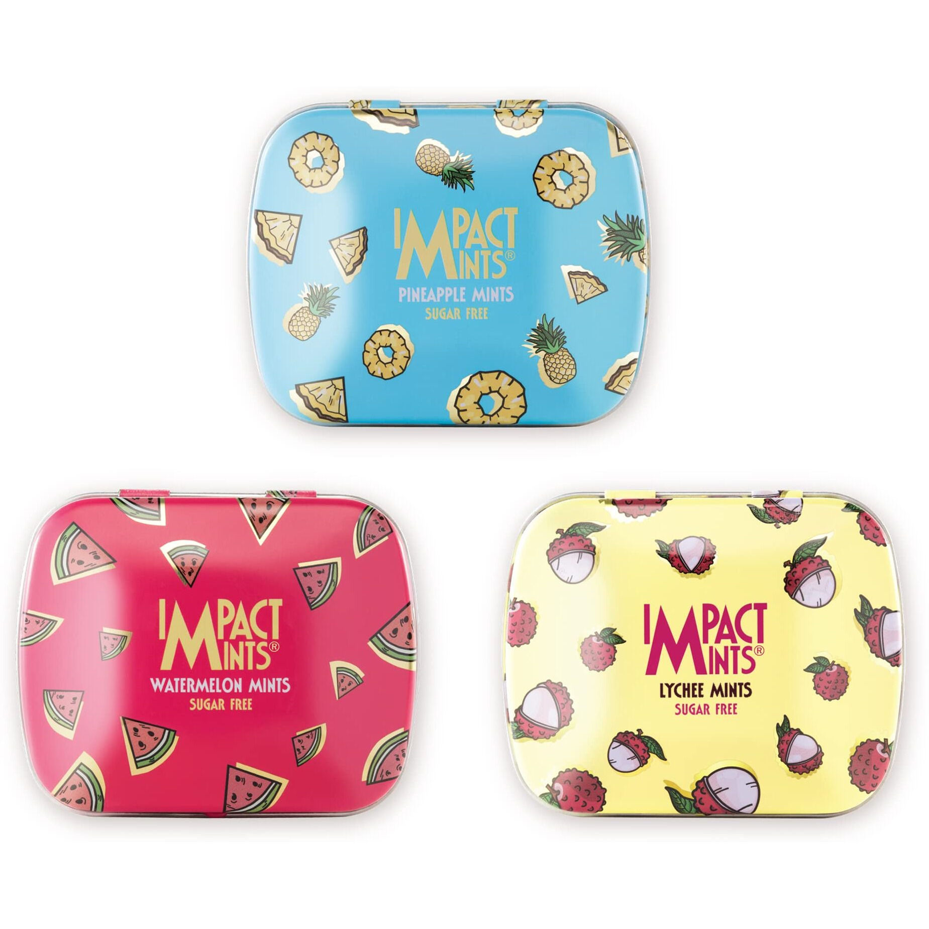 IMPACTMINTS Sugar Free Assorted Flavour Mints - Lychee, Watermelon & Pineapple Summer Edition (14g Each, Pack of 3)