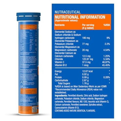 Fast&Up Reload (5 Litres) Low Sugar energy drink for Instant Hydration - 20 Effervescent Tablets with all 5 Essential Electrolytes + Added Vitamins - Certified Electrolytes Drink - Blueberry flavour