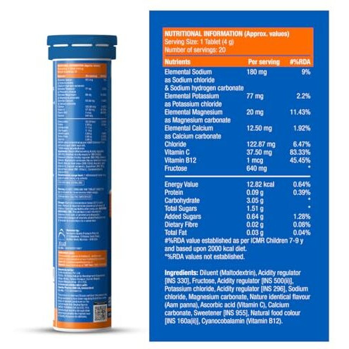 Fast&Up Reload (5 Litres) Low Sugar energy drink for Instant Hydration - 20 Effervescent Tablets with all 5 Essential Electrolytes + Added Vitamins - Certified Electrolytes Drink - Aam Panna flavour