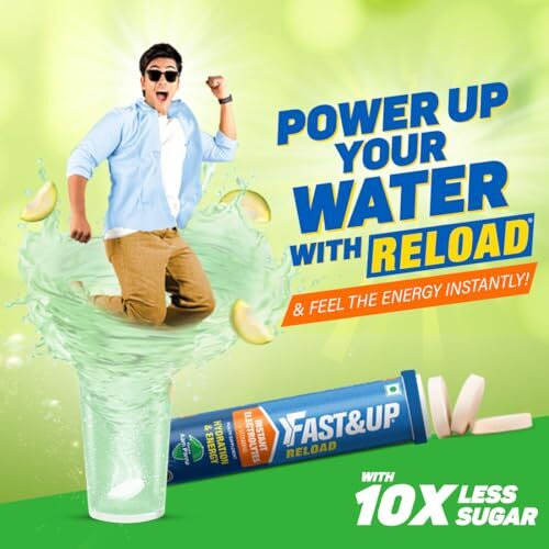 Fast&Up Reload (5 Litres) Low Sugar energy drink for Instant Hydration - 20 Effervescent Tablets with all 5 Essential Electrolytes + Added Vitamins - Certified Electrolytes Drink - Aam Panna flavour