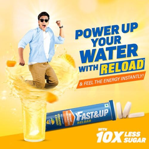 Fast&Up Reload (5 Litres) Low Sugar energy drink for Instant Hydration - 20 Effervescent Tablets with all 5 Essential Electrolytes + Added Vitamins - Certified Electrolytes Drink - Mango flavour