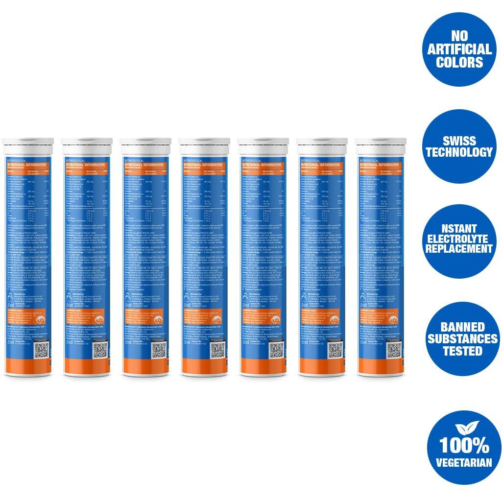 FAST&UP Reload O.R.S, Effervescent Electrolyte Tablets for Daily Rehydration, Zinc + D-Glucose,Fluid balance, Refreshing Orange Flavour - 20 Effervescent Tablets - Pack of 7, Blue