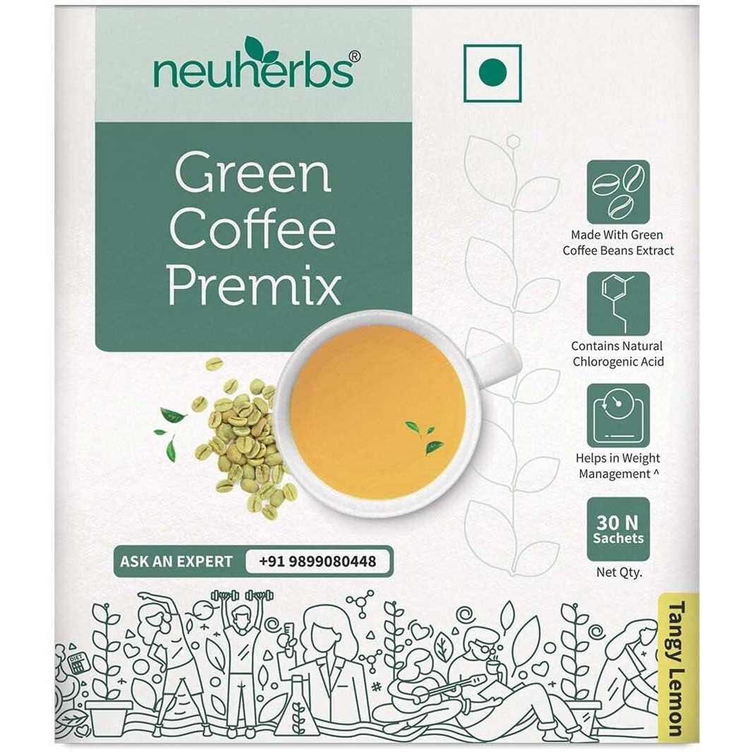 Neuherbs Green Coffee Premix | Coffee Beans Extract With Chlorogenic Acid | For Weight Loss | Easy to carry & consume 30 Sachet (Lemon Flavoured)