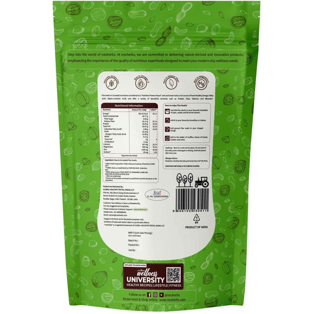 Neuherbs Raw & Unroasted Flax Seeds for Eating -400g | Omega-3 Flax Seeds for Hair Growth | Rich with Fiber for Weight Management | Alsi Seeds