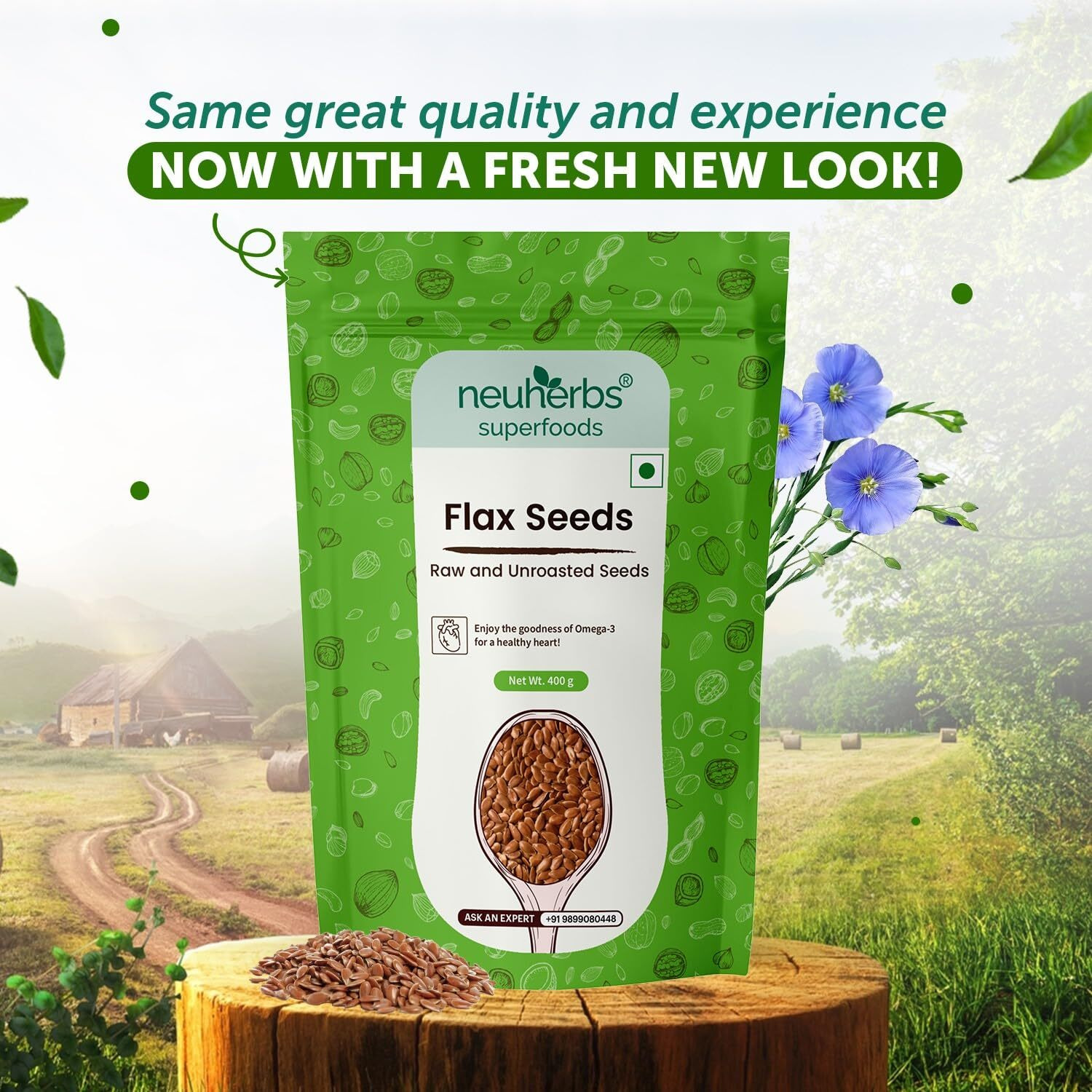 Neuherbs Raw & Unroasted Flax Seeds for Eating -400g | Omega-3 Flax Seeds for Hair Growth | Rich with Fiber for Weight Management | Alsi Seeds