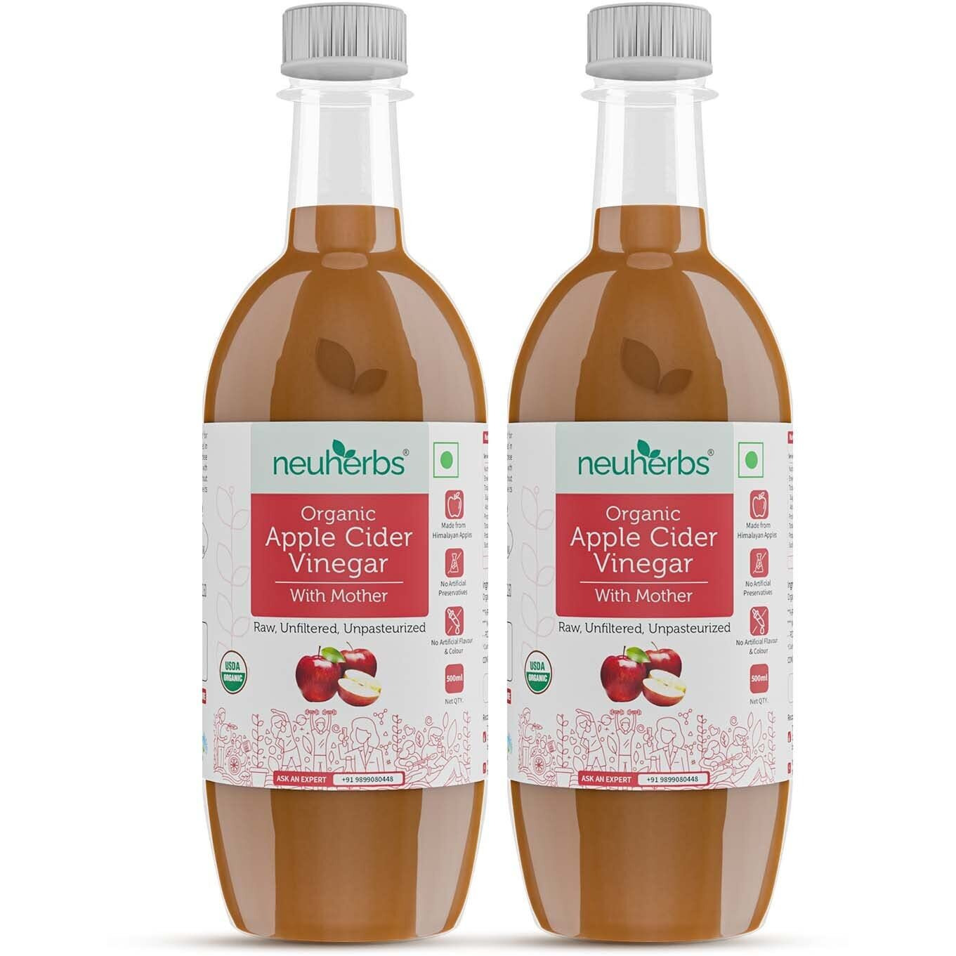 Neuherbs Certified Organic Apple Cider Vinegar with Mother for Weight Loss Management 500 ML Pack of 2