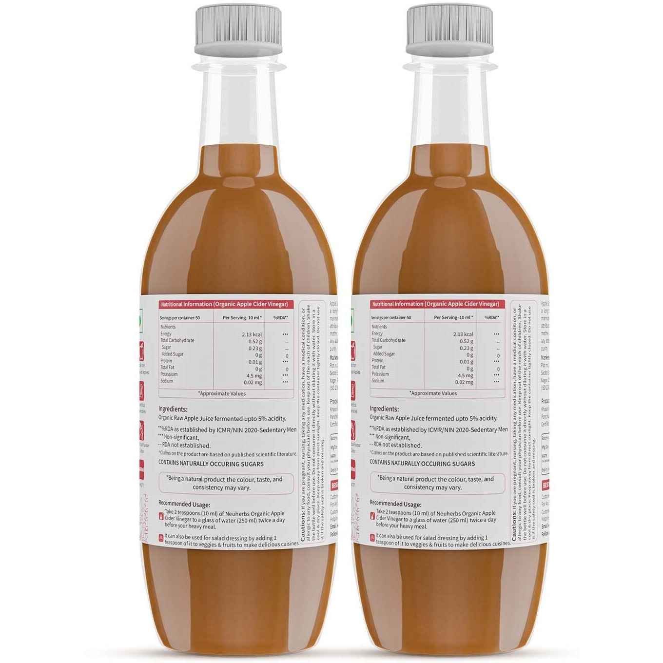 Neuherbs Certified Organic Apple Cider Vinegar with Mother for Weight Loss Management 500 ML Pack of 2