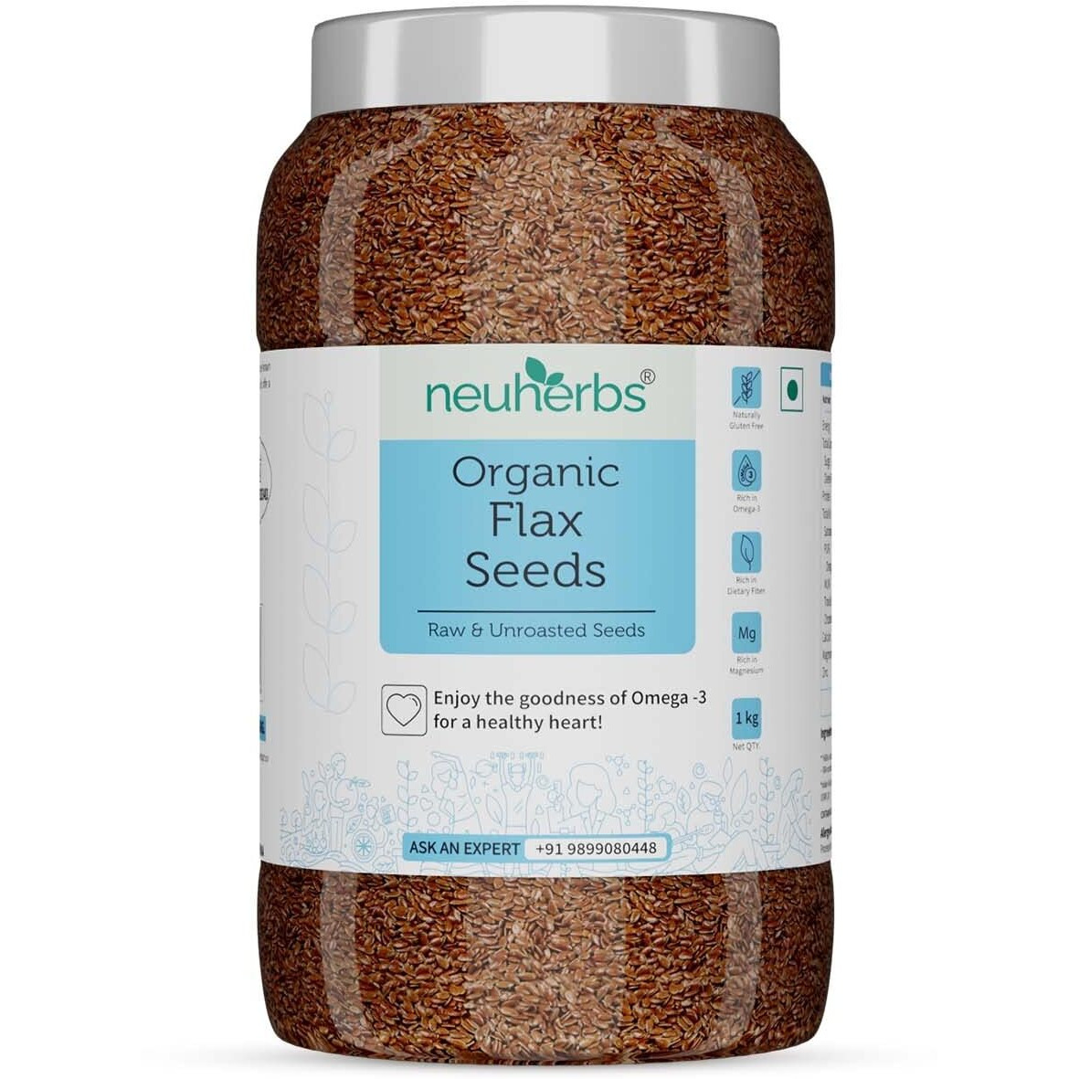 Neuherbs Raw Unroasted Flax Seeds for Weight Loss Management | Rich in Omega-3 Fatty acids, Protein, Fibers and Minerals  1 KG
