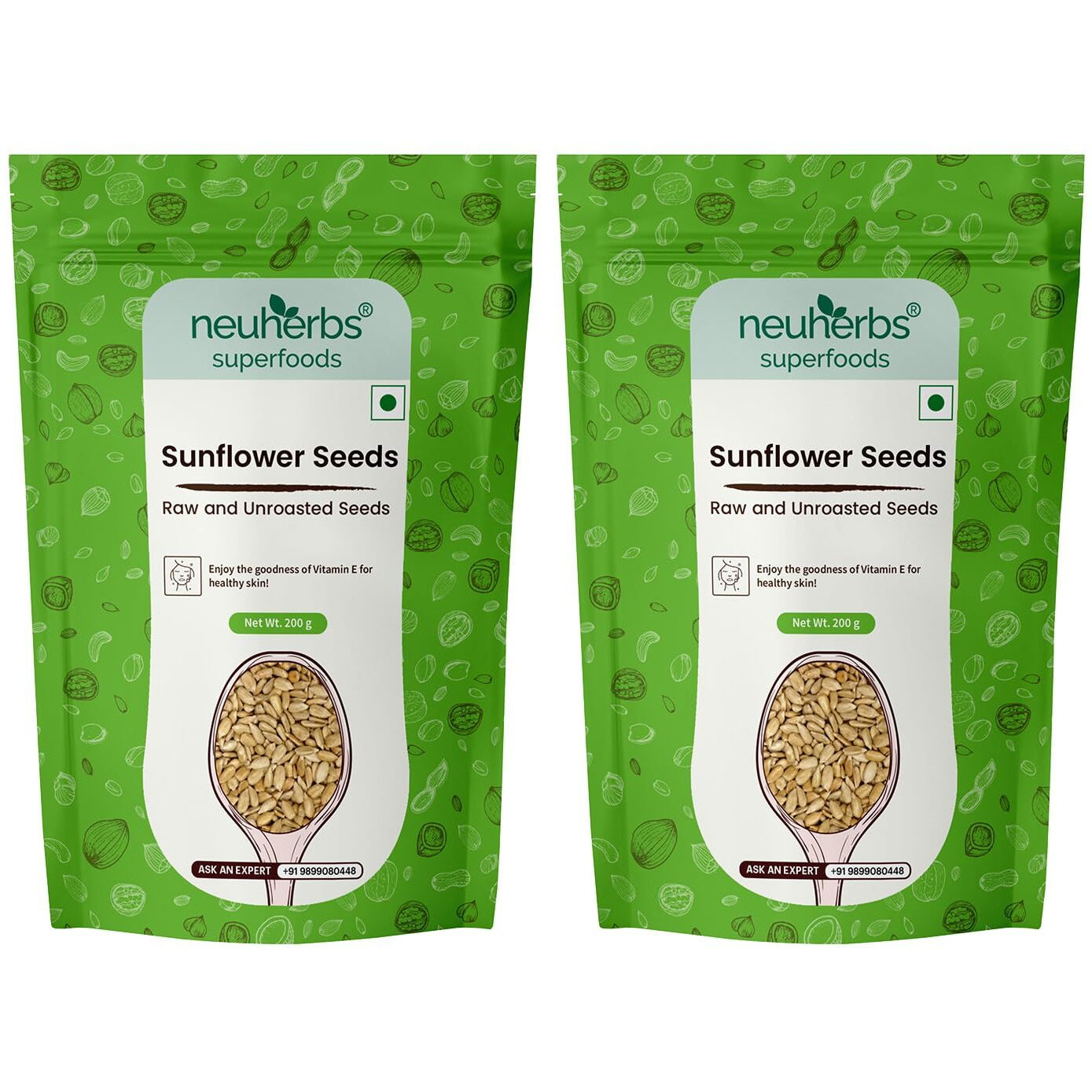 Neuherbs Raw Sunflower Seeds for Eating, Rich in Protein and Fiber  200 G Pack of 2