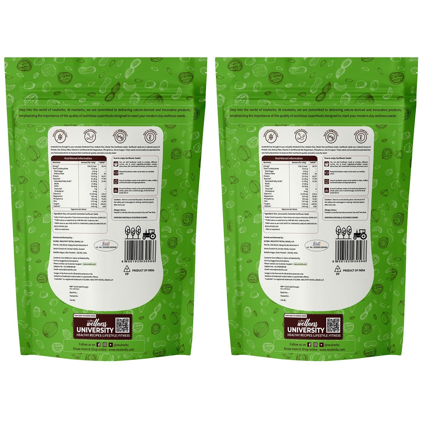Neuherbs Raw Sunflower Seeds for Eating, Rich in Protein and Fiber  200 G Pack of 2