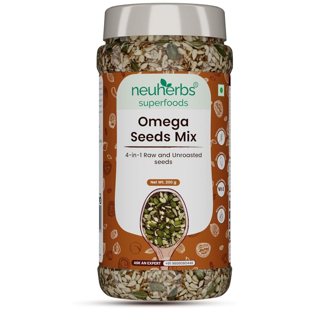 Neuherbs Omega-3 Fiber 4-in-1 raw & Unroasted seeds mix 200g | Diet snacks | Super Seeds Mix For Eating | Healthy Food For Weight Loss,Heart,Good Skin