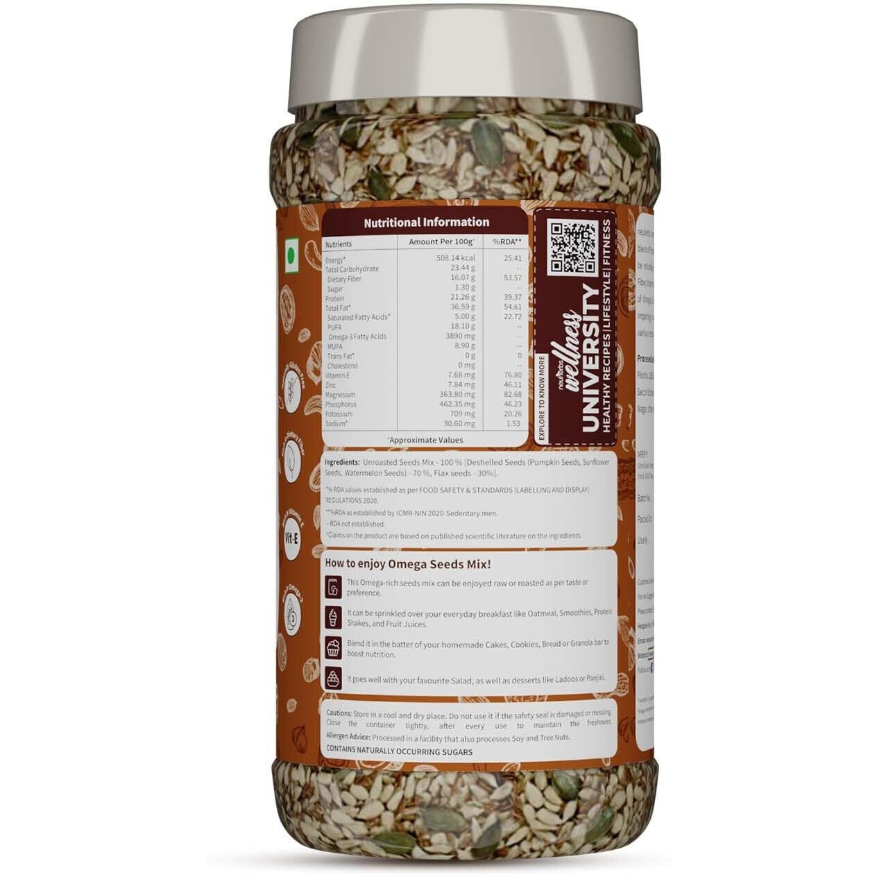 Neuherbs Omega-3 Fiber 4-in-1 raw & Unroasted seeds mix 200g | Diet snacks | Super Seeds Mix For Eating | Healthy Food For Weight Loss,Heart,Good Skin