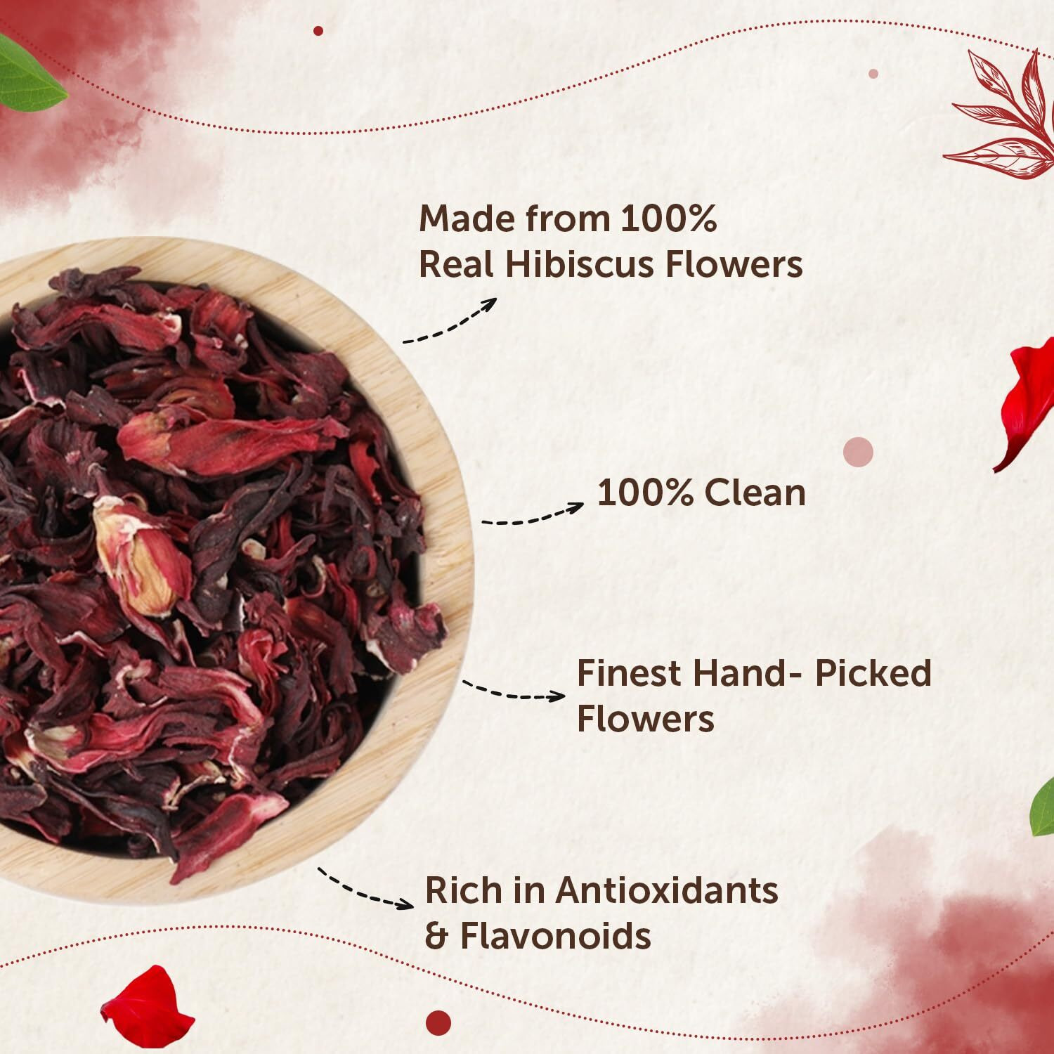 Neuherbs Hibiscus Flower Tea 50g (Pak of 1) Herbal Loose Leaf Tea To Support Hair, Skin & Weight Management | 100% Clean, Natural & Pure | Rich In Antioxidant | Caffeine Free Tea