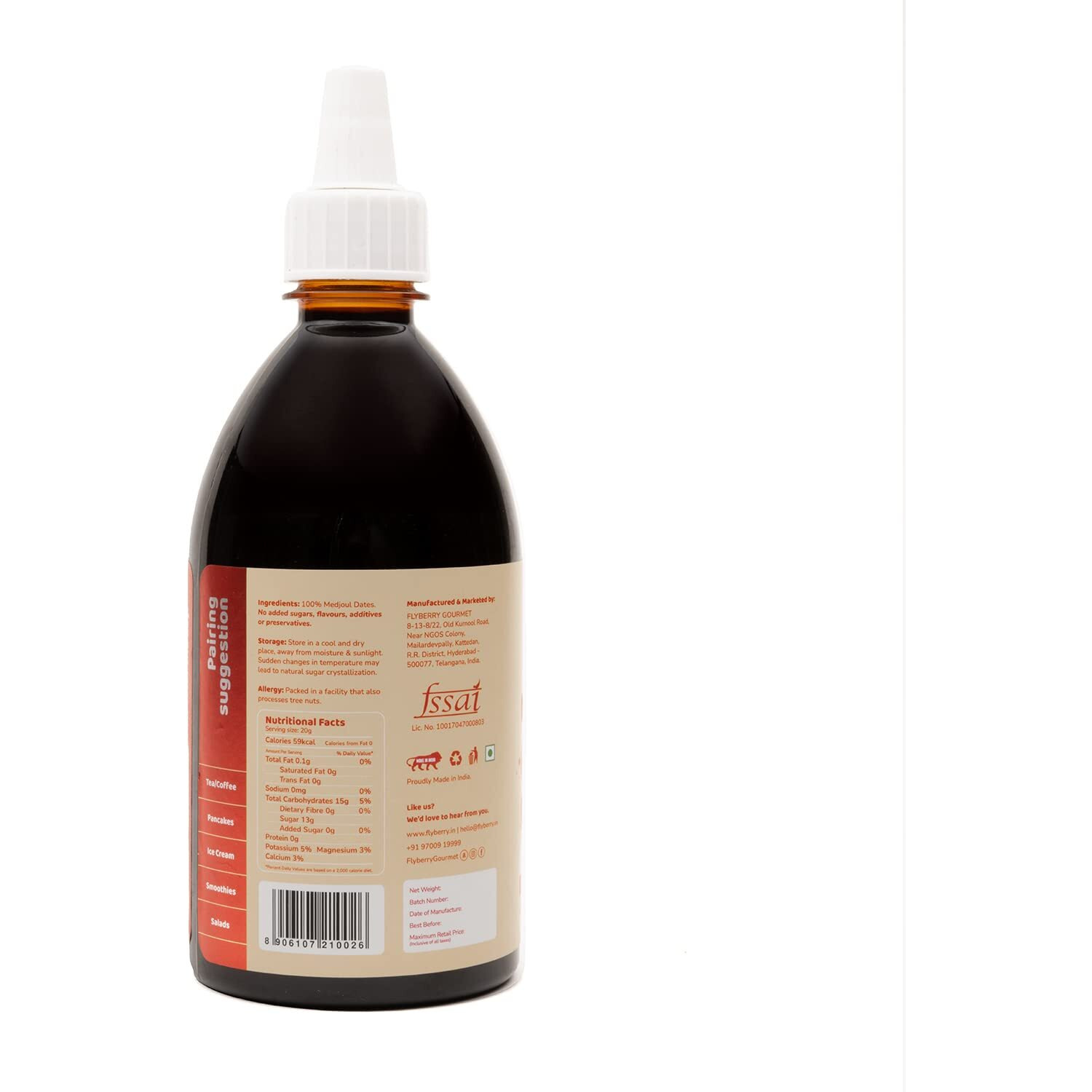 Flyberry Gourmet Medjoul Date Syrup | Low GI | Sugarfree | 100% Natural | Alternative to Sugar, Honey, Jaggery | 700 g