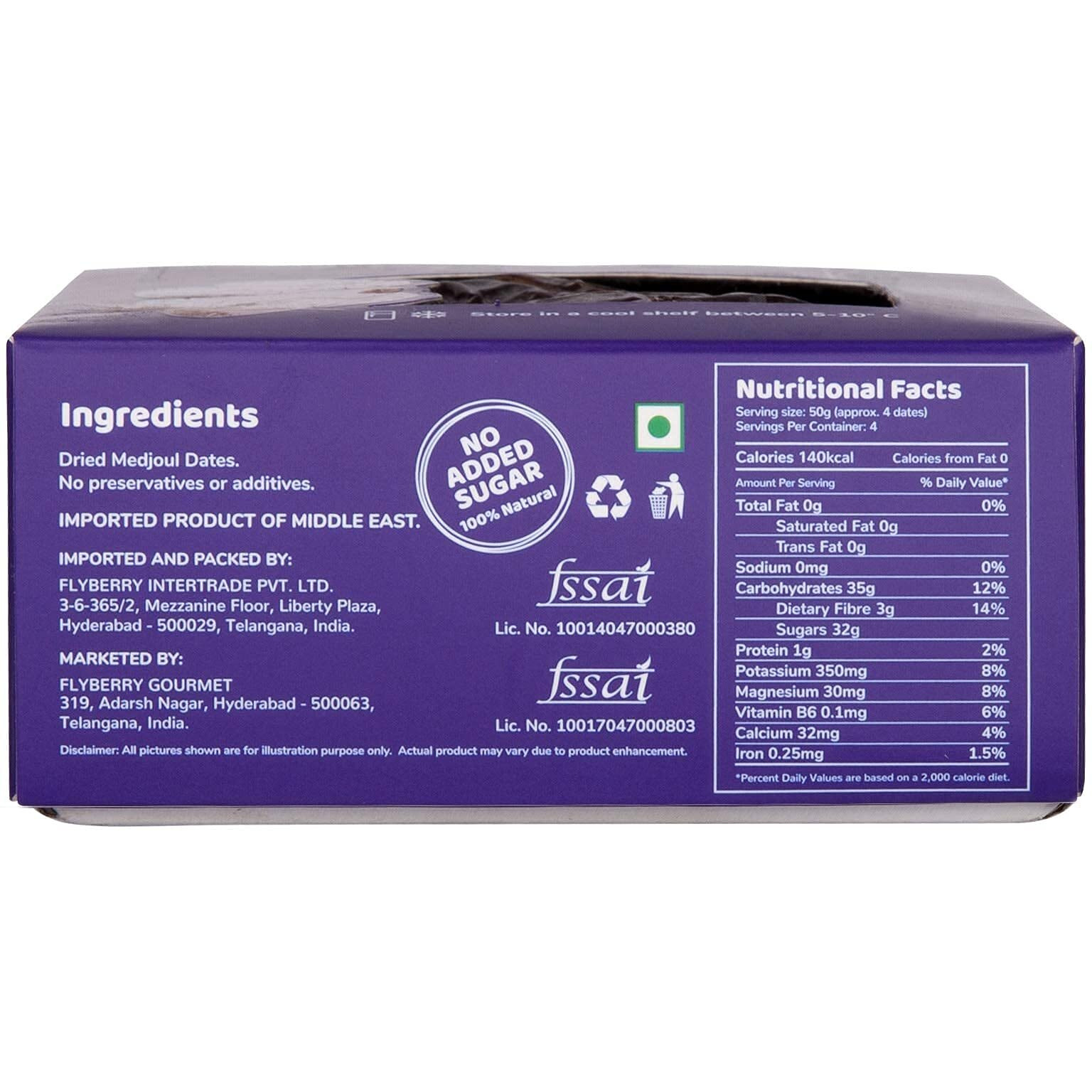 Flyberry Gourmet Mini Medjoul/Medjool Dates (Khajoor/Khajur) 200g | 100% Natural | Rich in Calcium, Iron and Potassium | Instant Energy