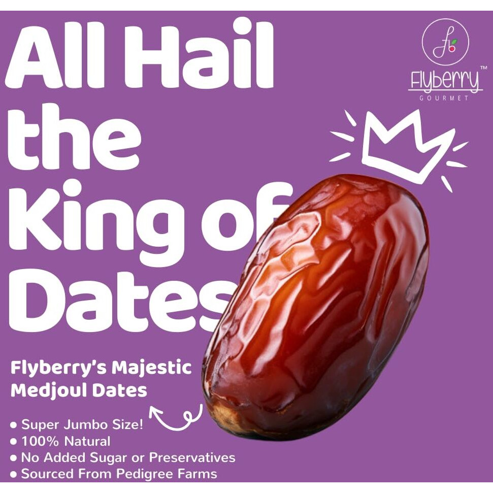 Flyberry Gourmet Super Jumbo Medjoul/Medjool Dates - 1kg (Pack of 40) | 100% Natural | Rich in Calcium, Iron and Potassium | Instant Energy