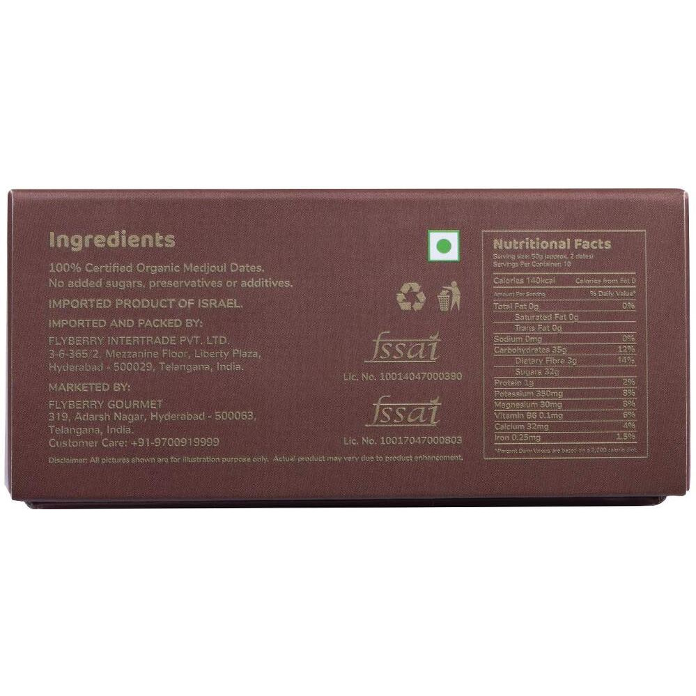 Flyberry Gourmet Certified Organic Medjoul Dates (Khajoor/Khajur) 800g | 100% Natural | Rich in Calcium, Iron and Potassium | Instant Energy