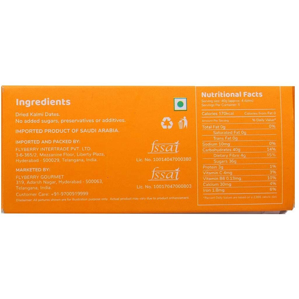 Flyberry Gourmet Kalmi Dates (Khajoor/Khajur) 400g | 100% Natural | Rich in Calcium, Iron and Potassium | Instant Energy