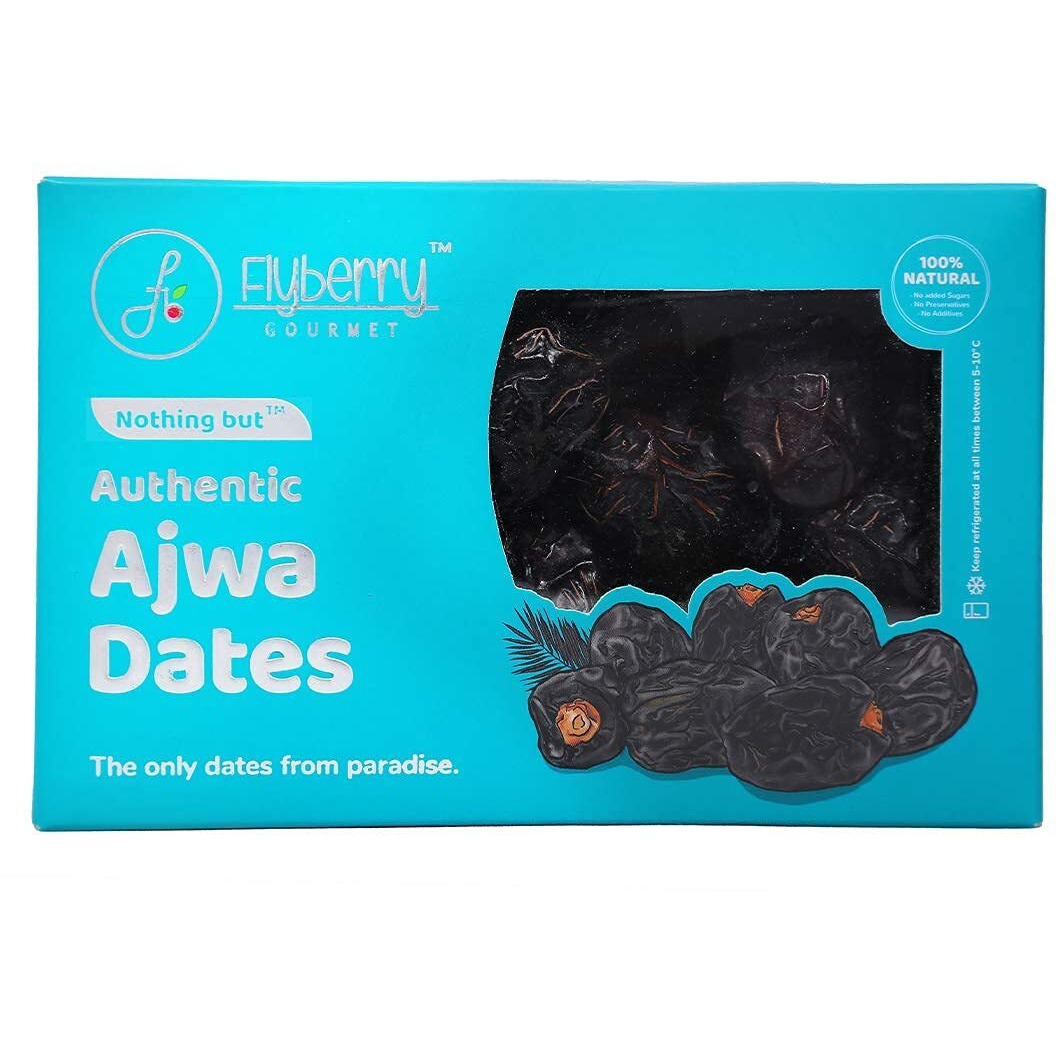 Flyberry Gourmet Ajwa Dates (Khajoor/Khajur) 400g | 100% Natural | Rich in Calcium, Iron and Potassium | Instant Energy