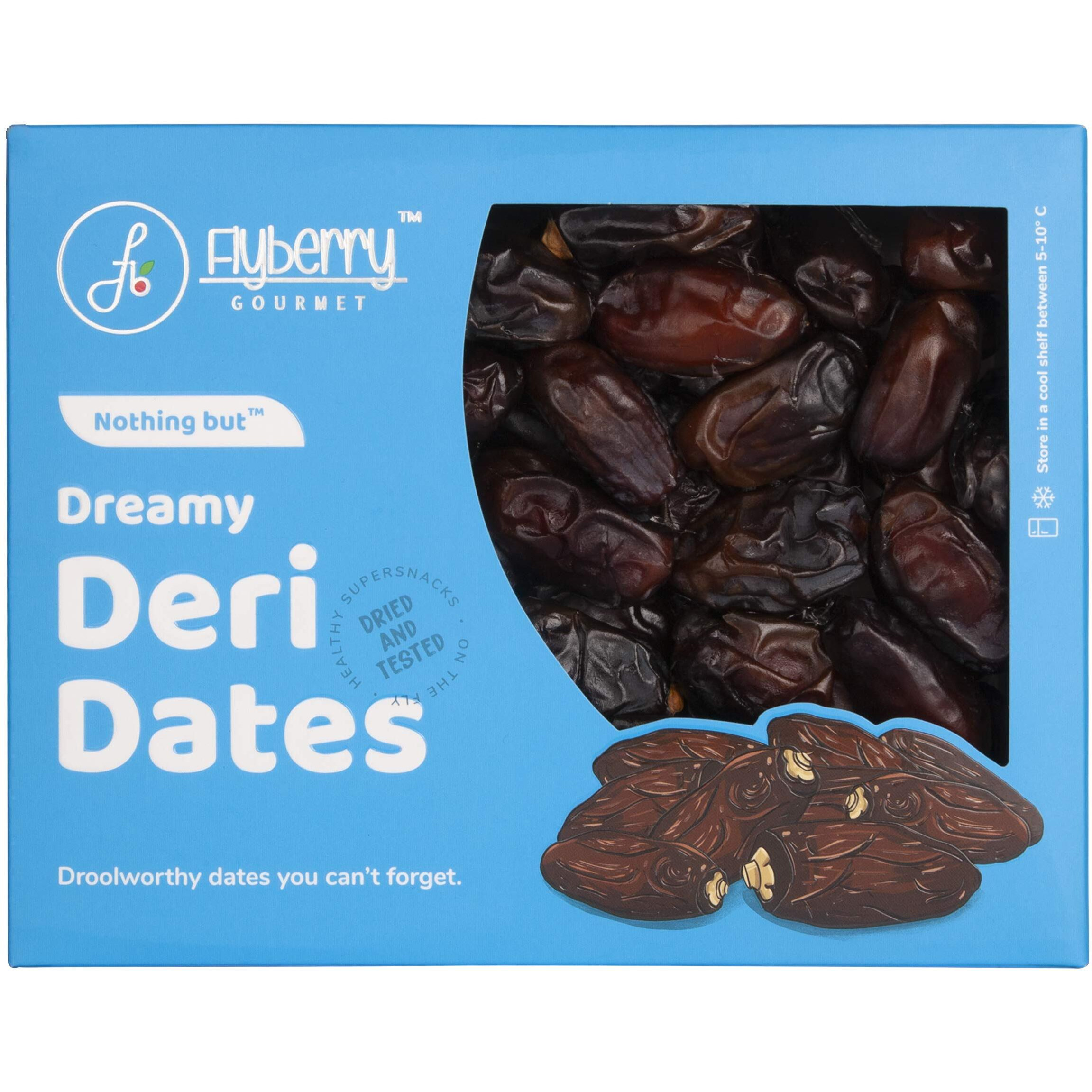 Flyberry Gourmet Deri Dates (Khajoor/Khajur) 800g | 100% Natural | Rich in Calcium, Iron and Potassium | Instant Energy