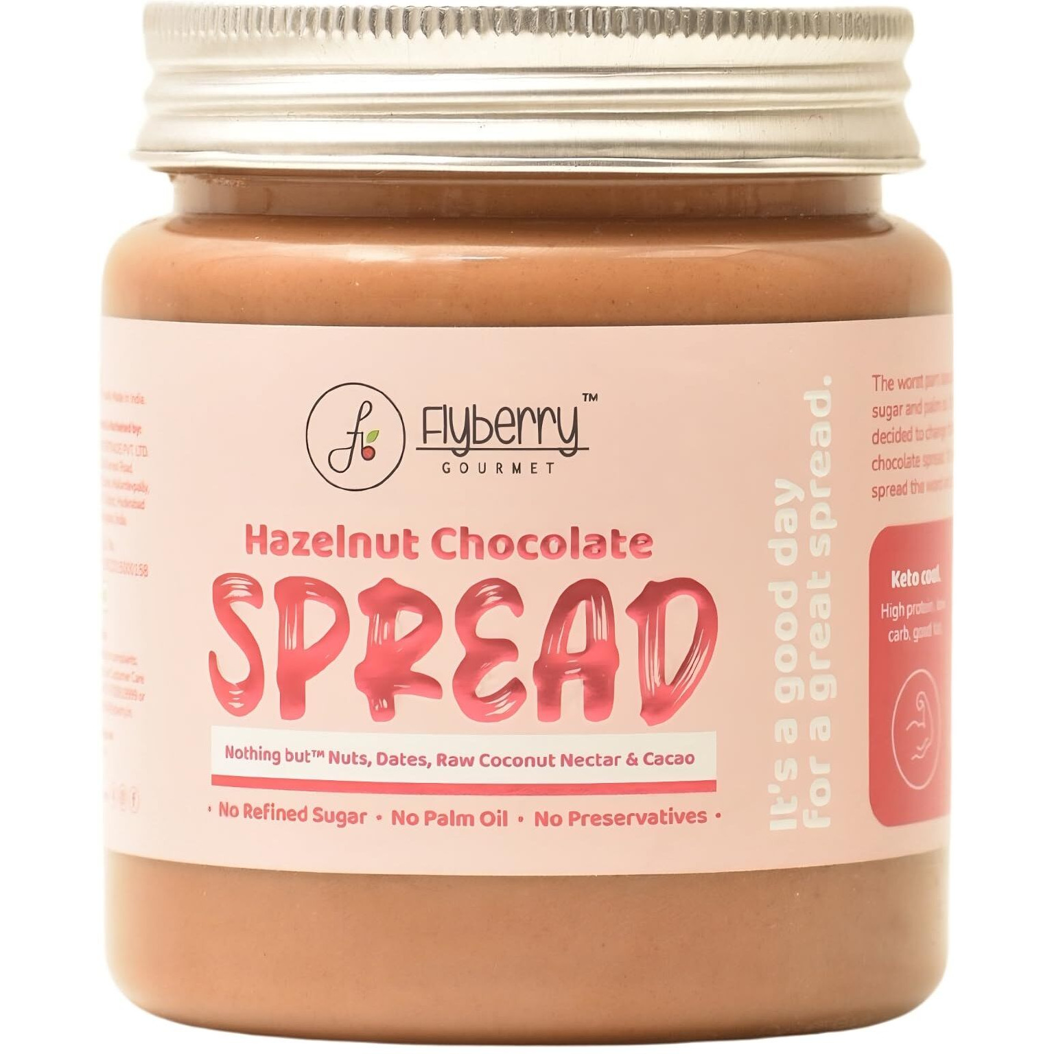 Flyberry Gourmet Hazelnut Chocolate Spread | 34% Hazelnut & 23% Almond | No Palm Oil & Refined Sugar | 100% Natural Ingredients | No Added Preservatives | Easy To Spread on Bread, Paratha | 100g