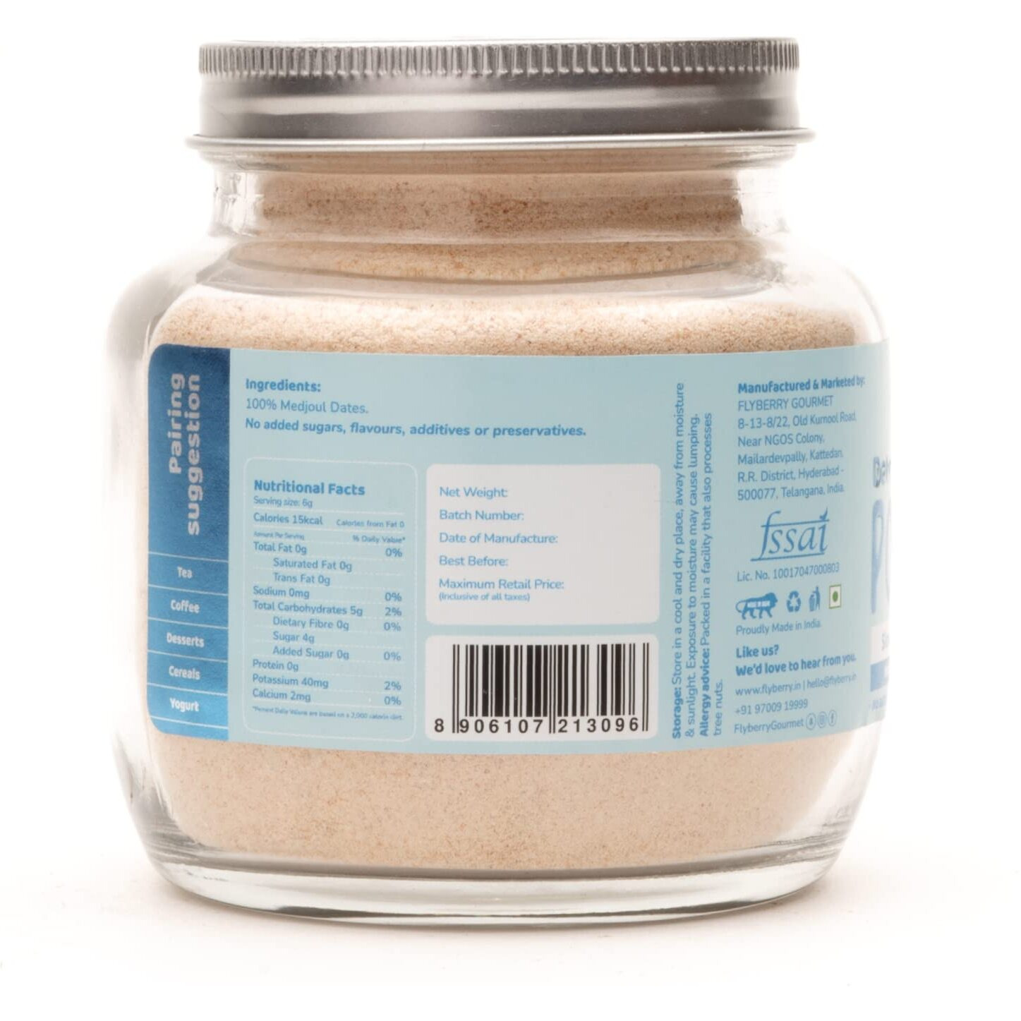 Flyberry Gourmet Dates Powder - 50g | Dried Dates powder | Finely Ground Kharik Powder | Delicious Alternative to Sugar | Best For Kids & Adults | No added Preservatives | Natural Sugar | No added Sugar