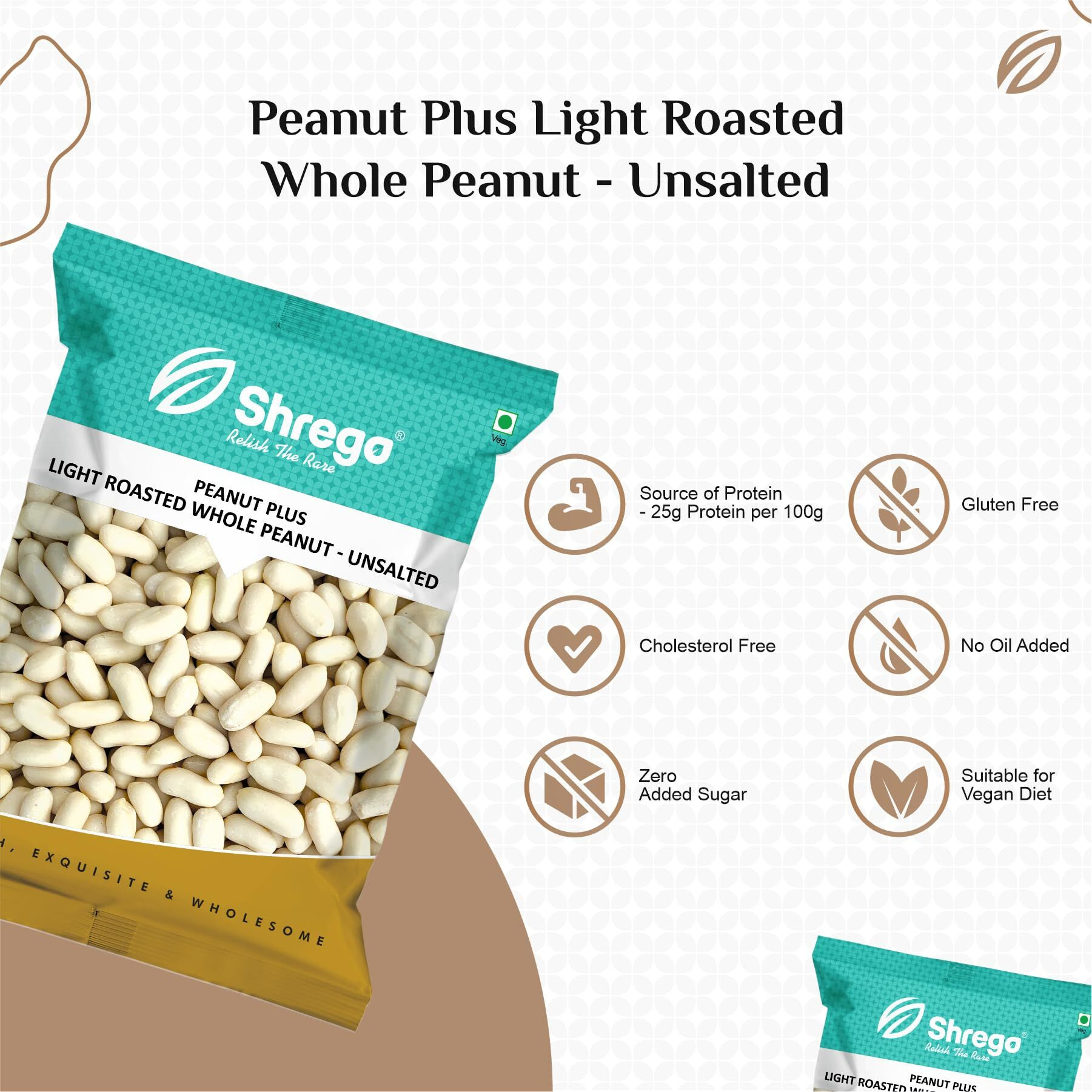 Shrego Peanut Plus Light Roasted Whole Peanut Unsalted 360g (Vacuum Packed)