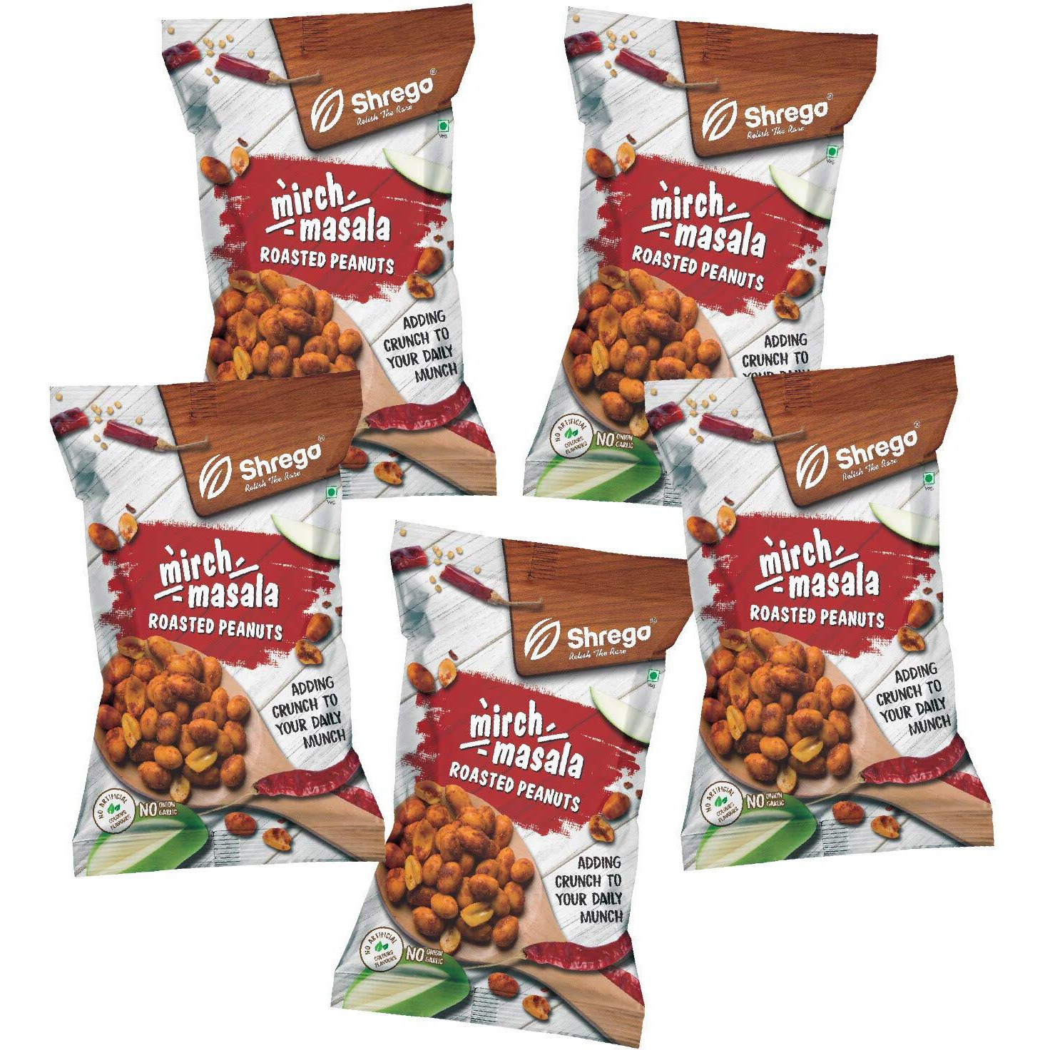 SHREGO Mirch Masala Roasted Peanuts, Healthy Namkeen and Snacks, Pack of 5, 700G (5X140G)