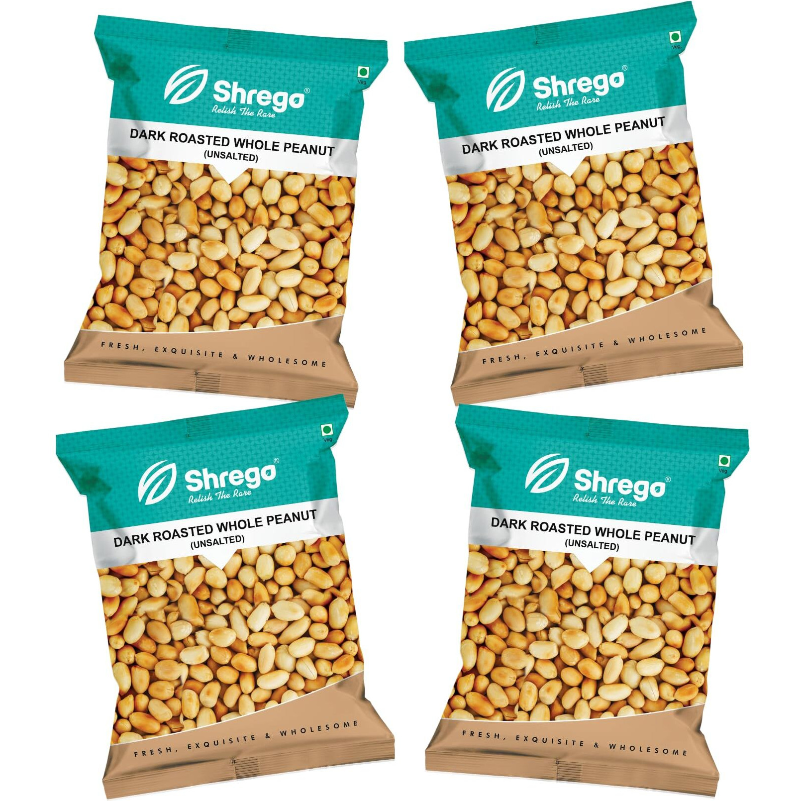 SHREGO Dark Roasted Whole Peanut Unsalted 1440G, Snack & Namkeen (4X360G Vacuum Packed)