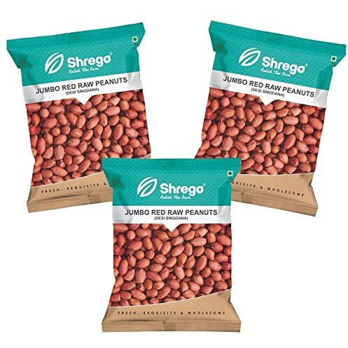 SHREGO Jumbo Raw Peanut, Desi Singdana, Red Peanuts 1050G (3X350G Vacuum Packed)