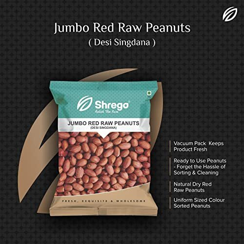 SHREGO Jumbo Raw Peanut, Desi Singdana, Red Peanuts 1050G (3X350G Vacuum Packed)