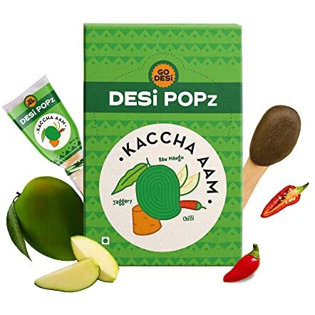 GO DESi Popz Kaccha Aam | 40 Pieces | Aam Candy | Fruit Snacks | Sour Candies | Lollipop | Raw Mango Candy