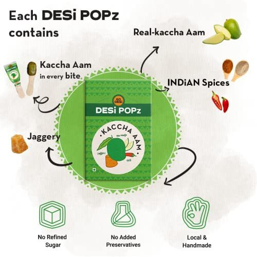 GO DESi Popz Kaccha Aam | 40 Pieces | Aam Candy | Fruit Snacks | Sour Candies | Lollipop | Raw Mango Candy