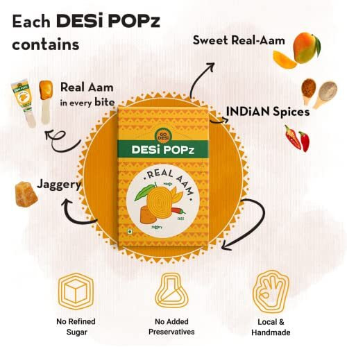 GO DESi Popz Real Aam | 40 Pieces | Aam Candy | Fruit Snacks | Lollipop | Mango Pop | Fruit Candy