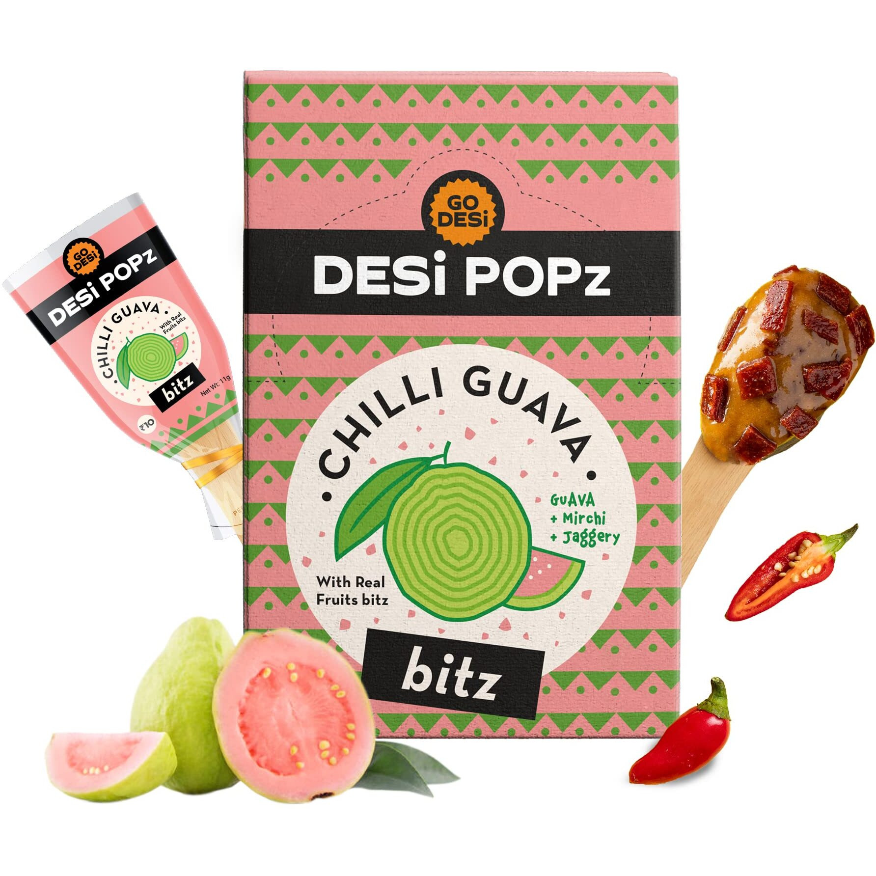 GO DESi POPz with Bitz | Chilli Guava | 50 Pcs | Fruit Snacks, 400 gm