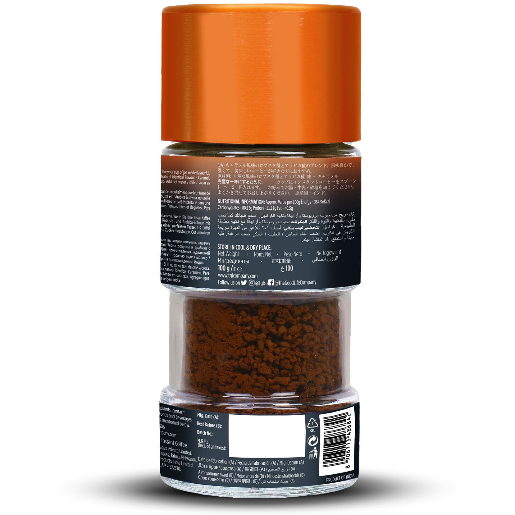 TGL Co. The Good Life Company Caramel Flavoured Instant Coffee (100 Gm) | Anti Oxidant | Boost Energy | No Artificial Flavour, Powder, Bottle