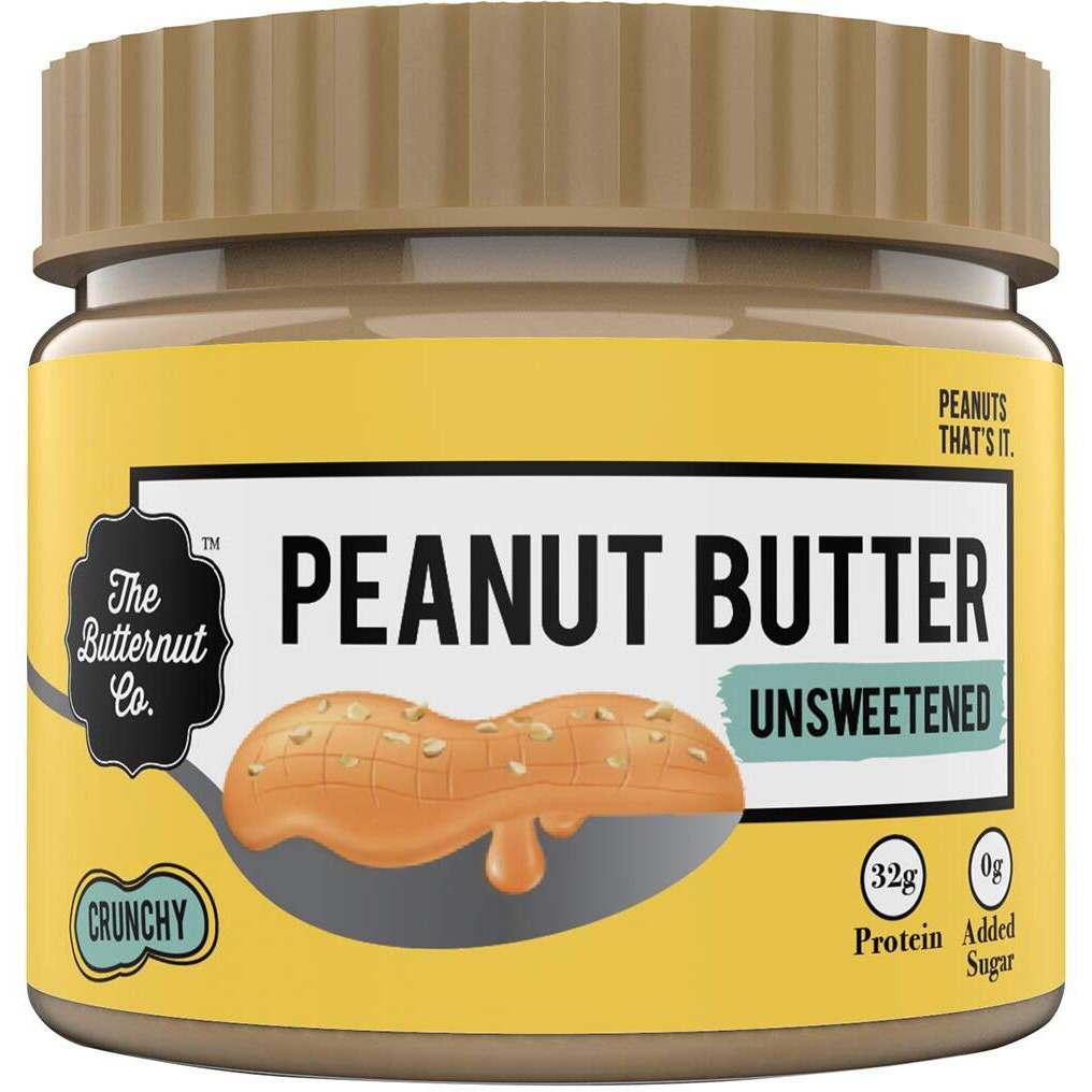 The Butternut Co. Natural Peanut Butter (Crunchy) 340g, Unsweetened, 32g Protein, No Added Sugar, 100% Peanuts, No Salt, High Protein Peanut Butter, Gluten Free, Vegan, Cholesterol Free