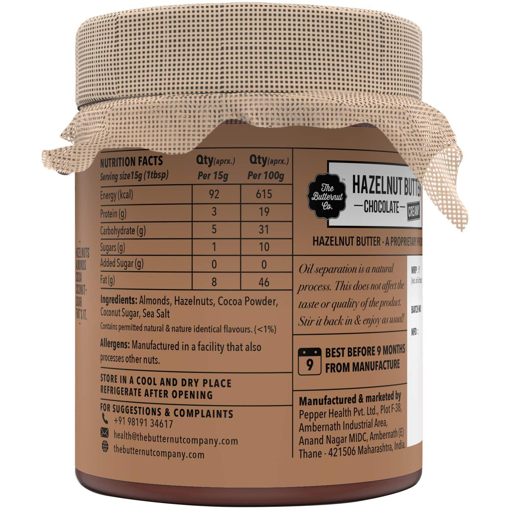 The Butternut Co. Chocolate Hazelnut Spread, 200 gm (No Refined Sugar, Vegan, No Preservatives)