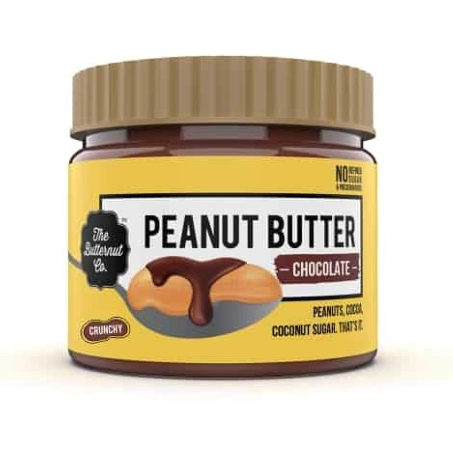 The Buttenut Co. Chocolate Peanut Butter Crunchy 340g - High Protein, No Salt, Cholesterol-Free, Gluten-Free Vegan Nut Butter - 100% Pure Roasted Peanut