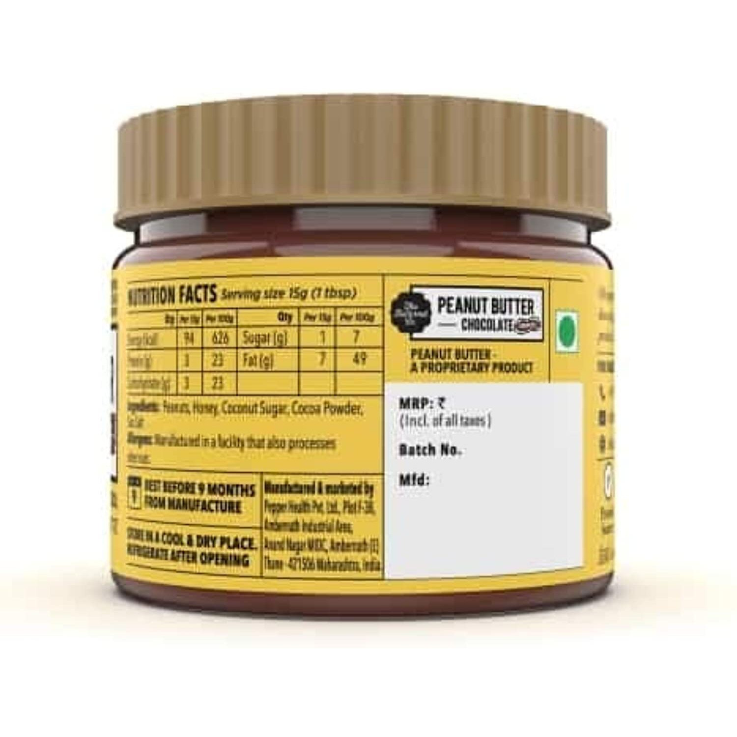 The Buttenut Co. Chocolate Peanut Butter Crunchy 340g - High Protein, No Salt, Cholesterol-Free, Gluten-Free Vegan Nut Butter - 100% Pure Roasted Peanut