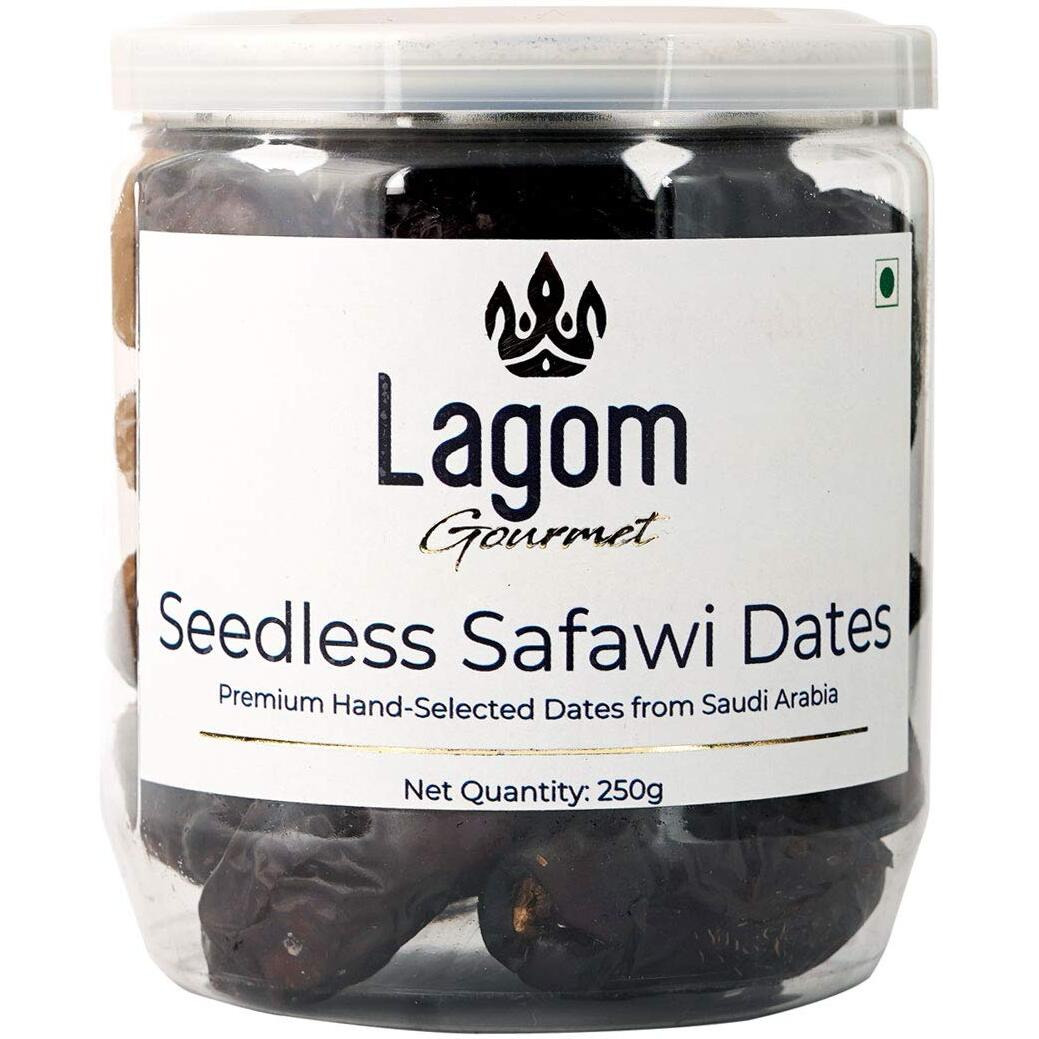 Lagom Gourmet Seedless Safawi Dates 250G | Saudi Arabia Dates | All Natural | No Preservatives | No Added Sugar | Gluten Free Vegan Plant Based Non Gmo Dates Dry Fruits Khajoor | Khejur