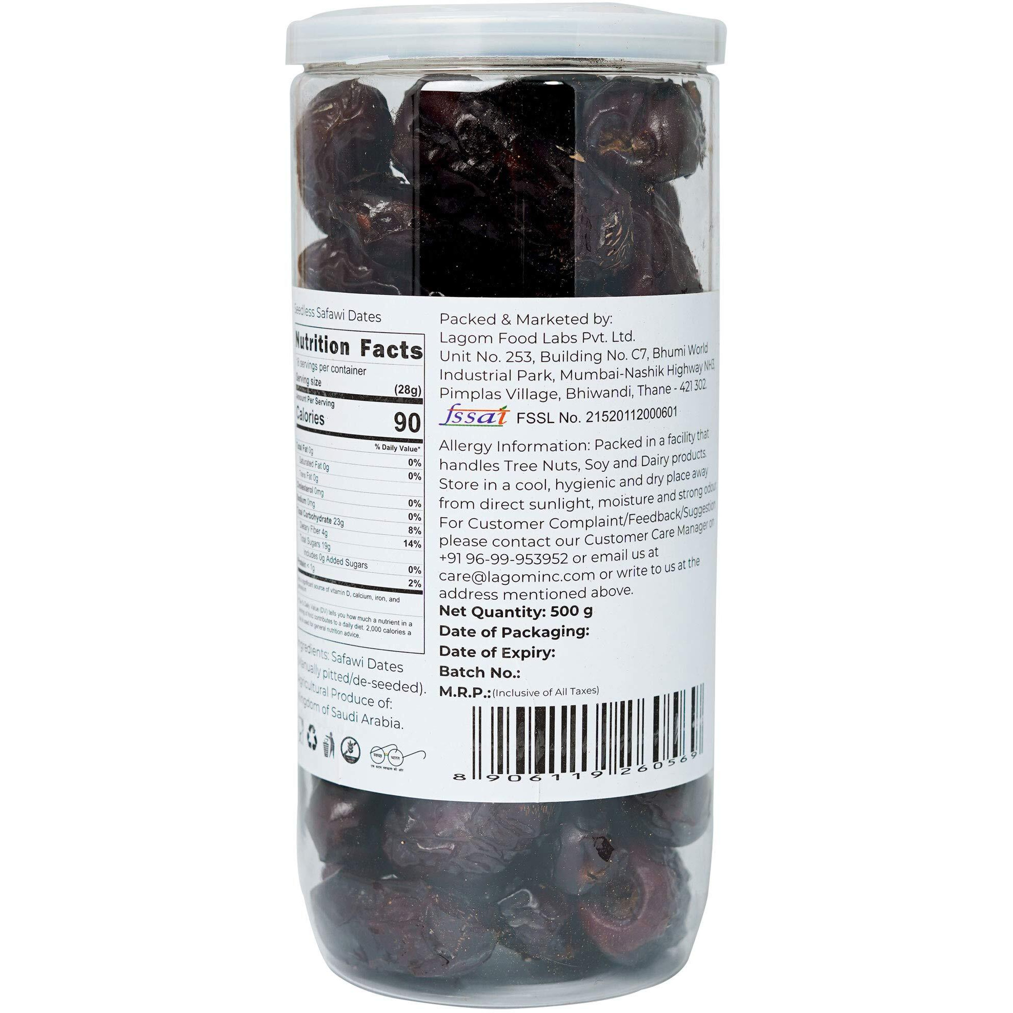 Lagom Gourmet Seedless Safawi Dates 500G,Saudi Arabia Dates,All Natural,No Preservatives,No Added Sugar,Gluten Free,Vegan,Plant Based,Non Gmo,Dates Dry Fruits,Khajur,Khajoor,Khejur