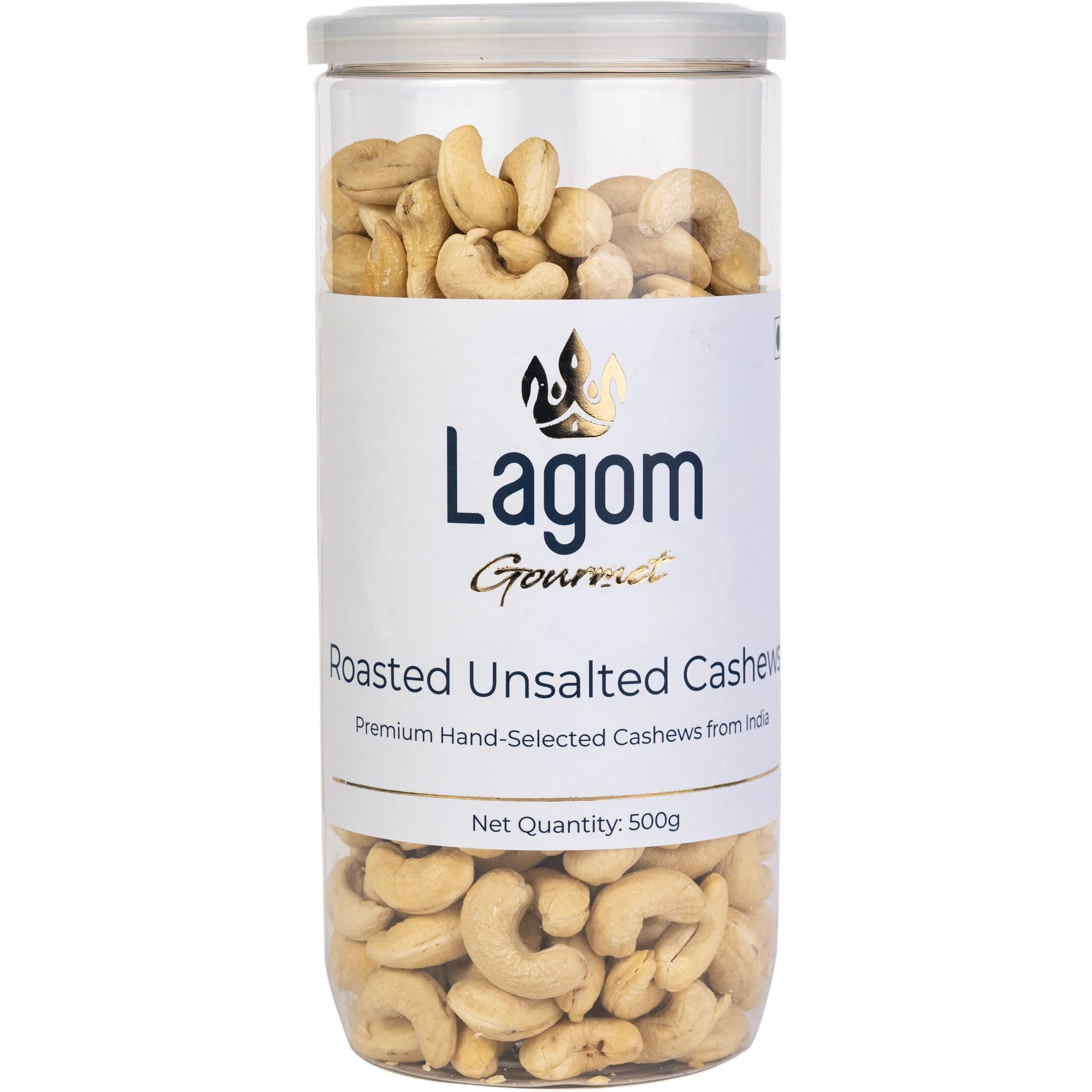 Lagom Gourmet Roasted Unsalted Cashew Nuts 500G,No Salt,Dry Roasted,No Oil Used,Roasted To Perfection,No Preservatives,No Artificial Flavors,Gluten Free,Vegan,Plant Based,Non Gmo,Nuts Dry Fruits